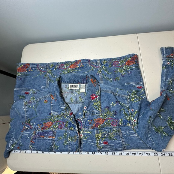 Vintage Chicos WO's Sz. 3 (US size 16) Asian Inspired Embroidered Denim Jacket - Picture 7 of 12